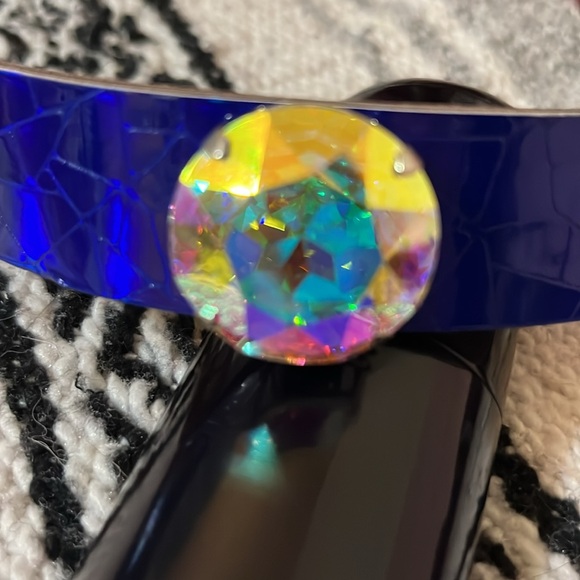 Royal Blue Hologram Leather and Crystal Cuff - Picture 4 of 4